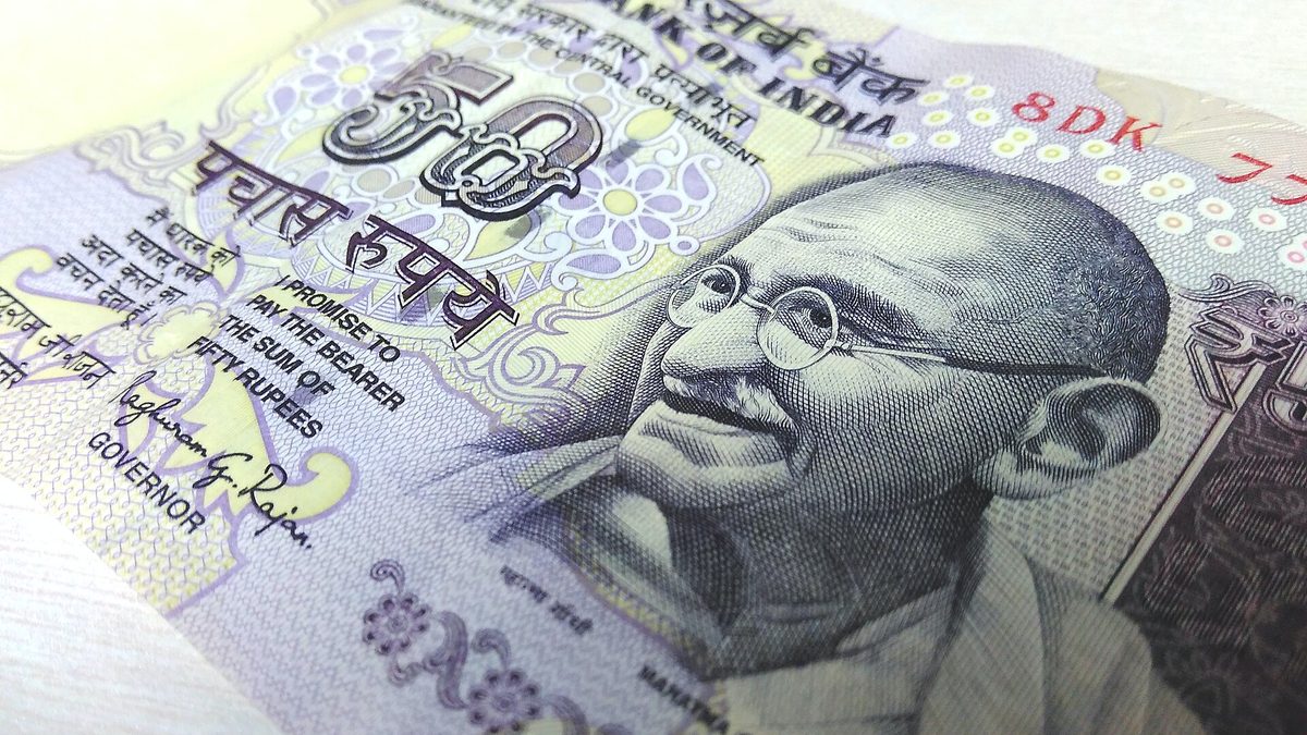 Close-up of an Indian 50-rupee banknote