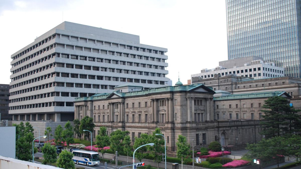 The Bank of Japan head office buildings in Chuo, Tokyo, with the historic main building in front