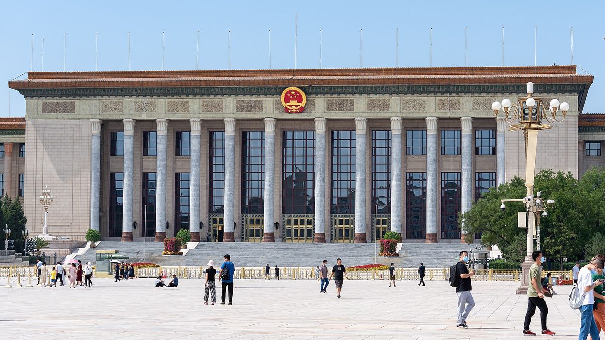 The Great Hall of the People on the west side of Tiananmen Square in Beijing