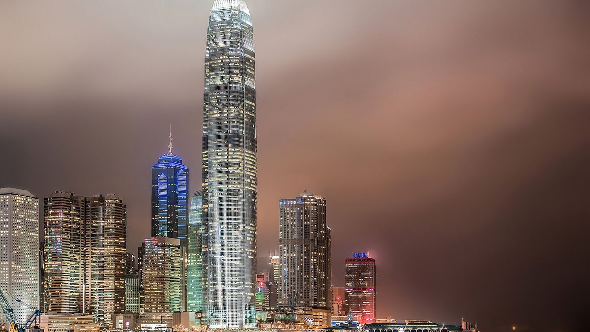 Hong Kong skyscrapers at night