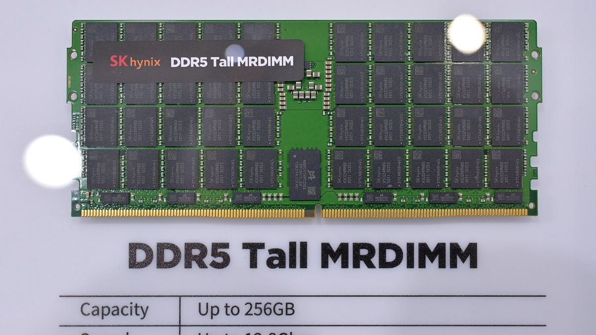 An SK hynix DDR5 server memory module on display at the Computex trade show in Taipei