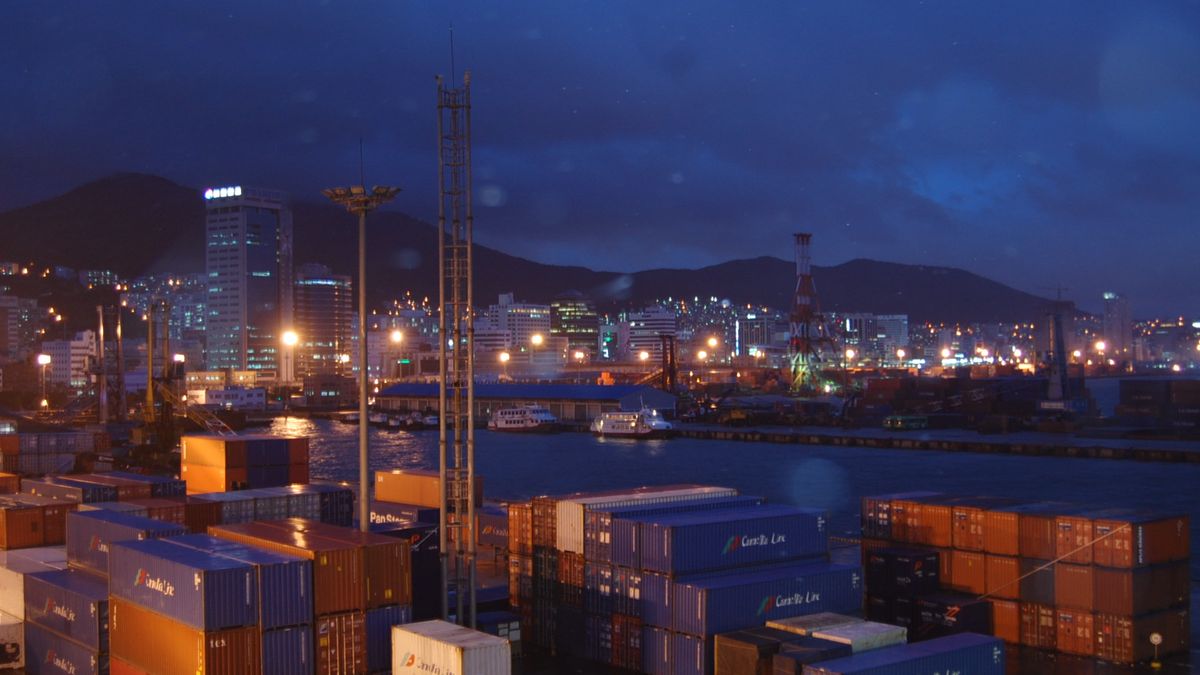 Cargo container terminal at the port of Busan, South Korea