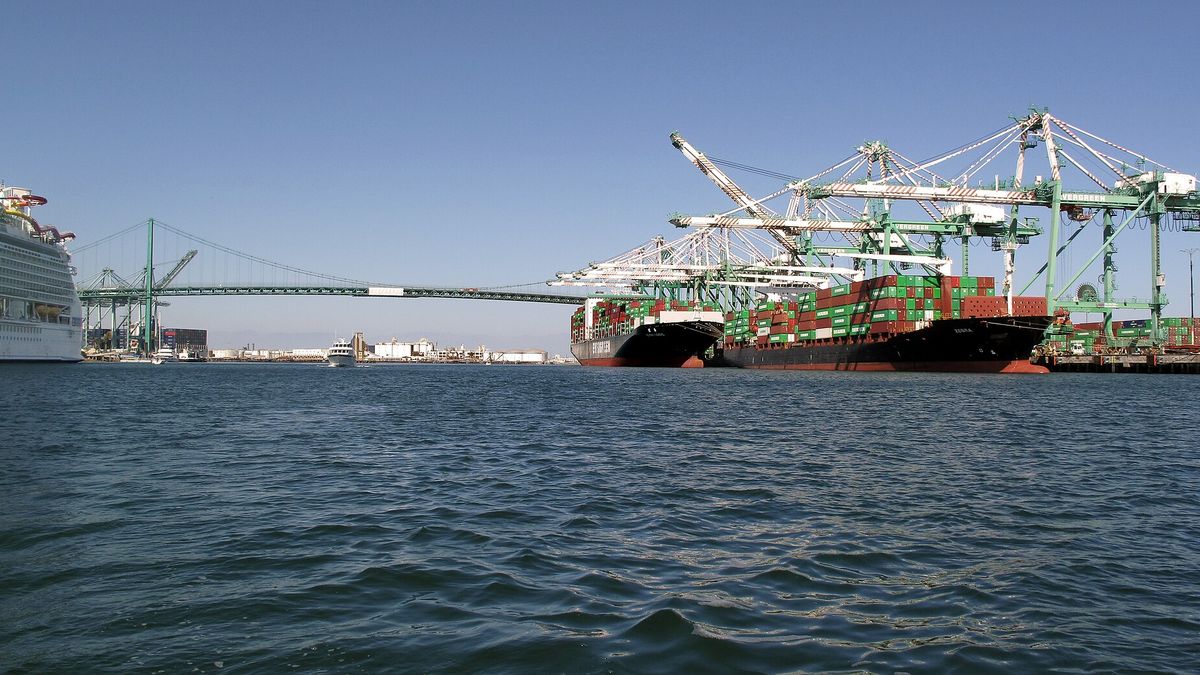 Container ships at the Port of Los Angeles